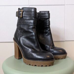 Max & Co. Black Leather Boots with Tan Heels